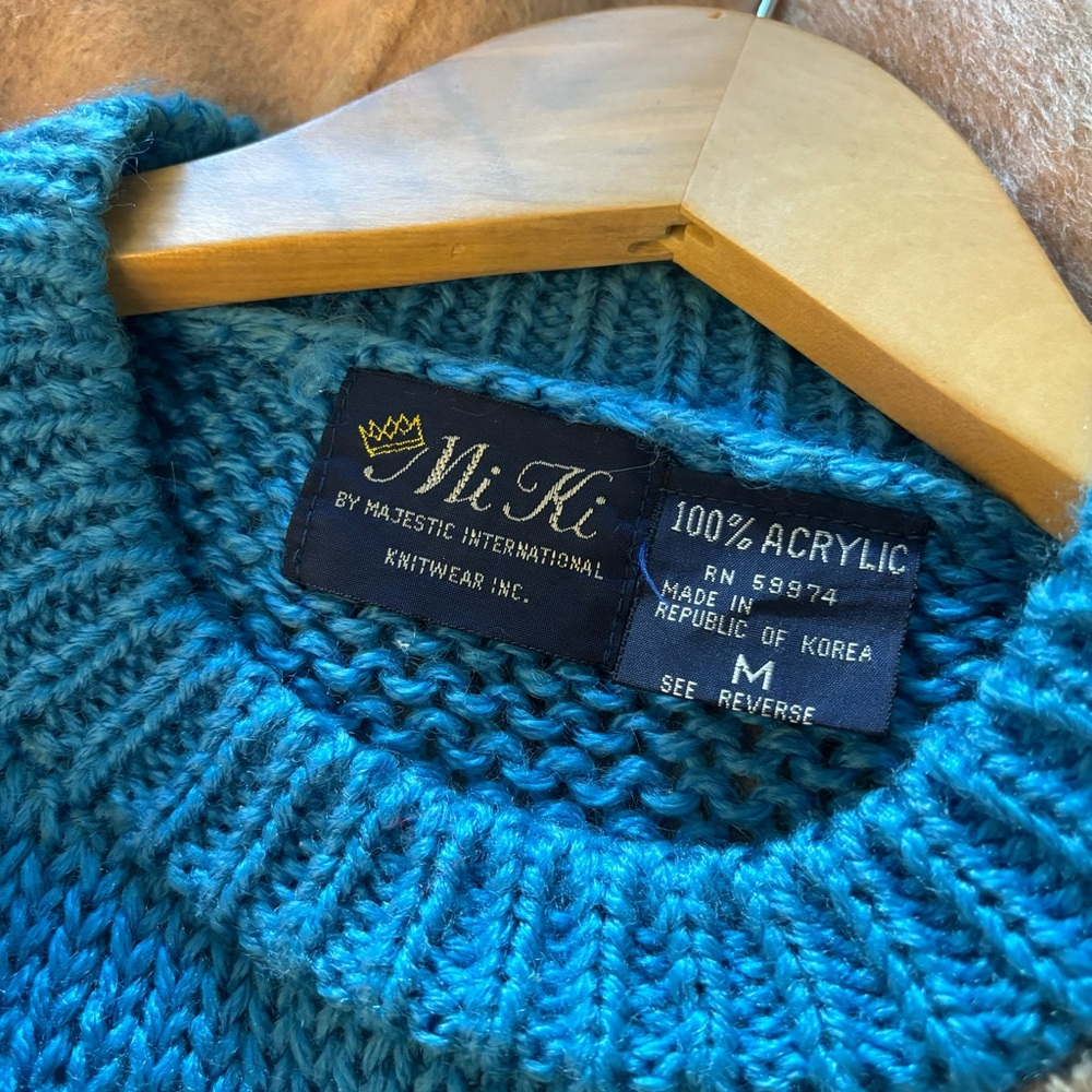 Vintage Adorable Blue Lion Knit Sweater with 3D Pom Pom Tail MEDIUM - Picture 7 of 7